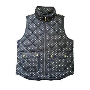 J CREW Women’s Navy Polka Dot Quilted Down Zip Puffer Vest Jacket Size Large